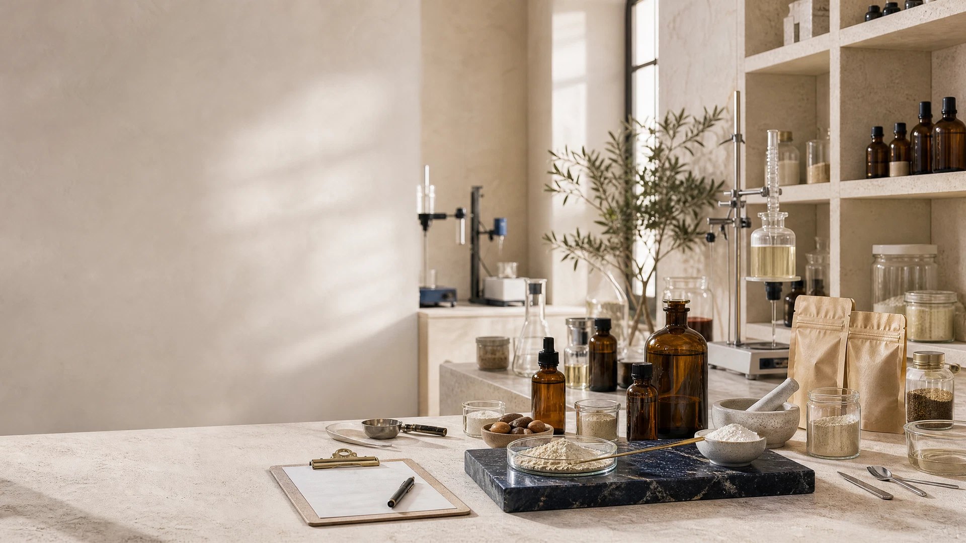 Laboratoire de formulation et échantillons de matières